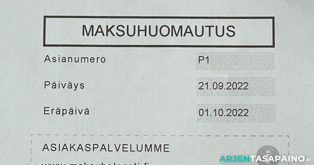 Arjentasapaino.fi: Maksuhuomautus